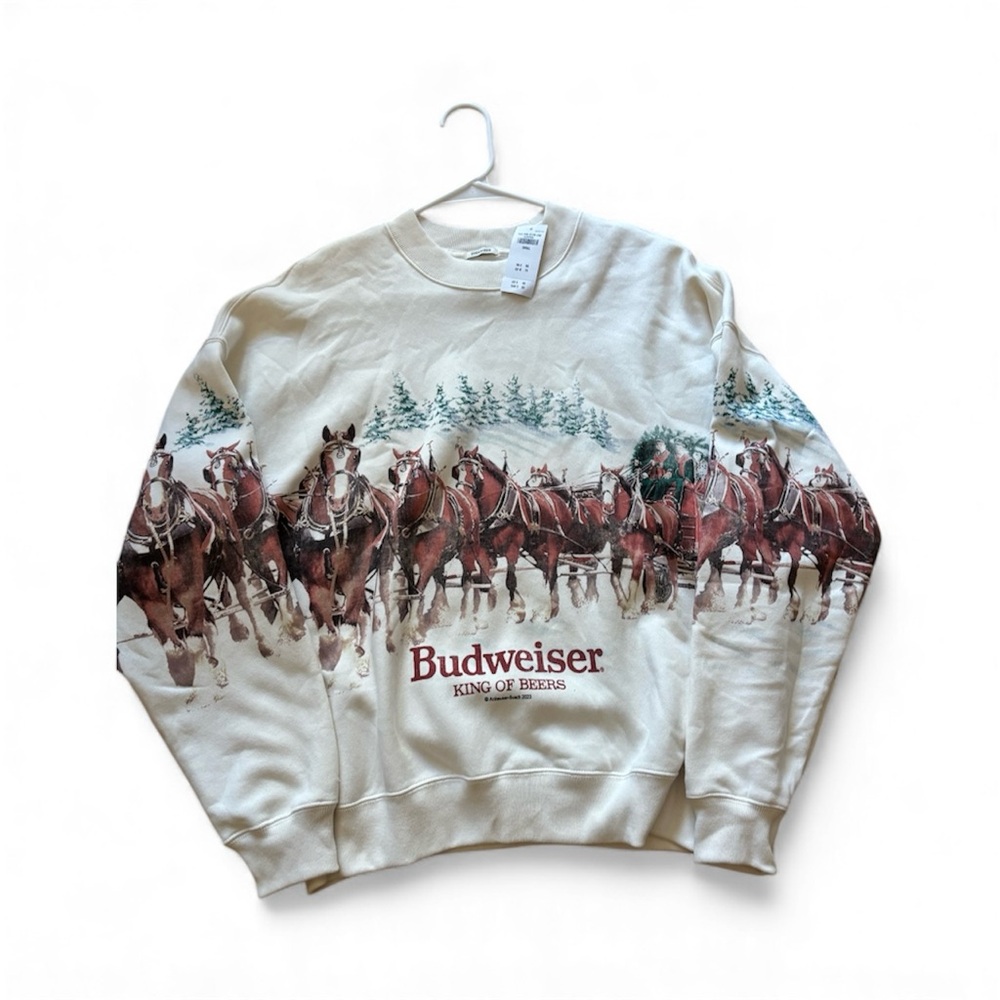 NWT ABERCROMBIE BUDWEISER OVERSIZED GRAPHIC SWEATSHIRT SIZE S